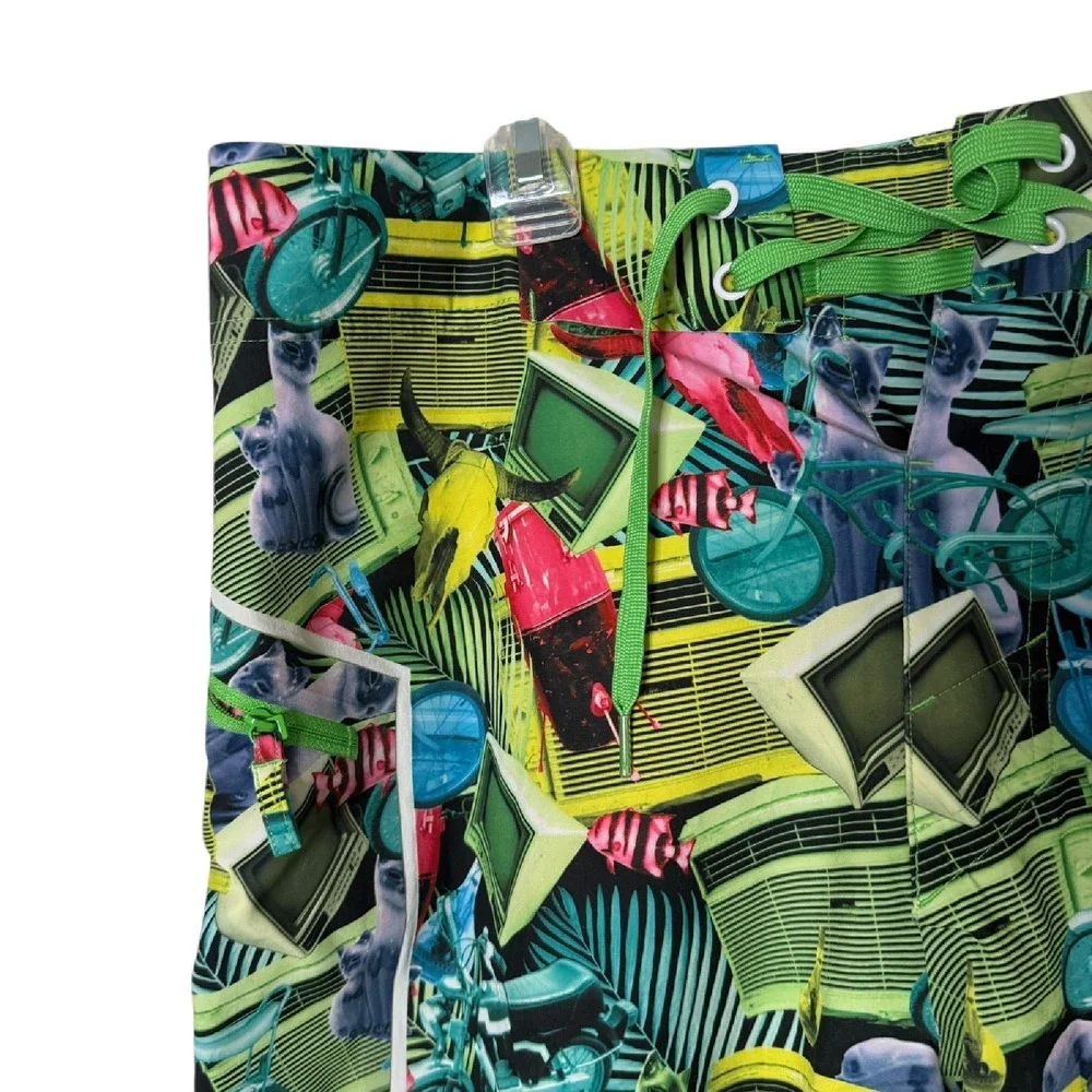 Under Armour Men 32 Board Shorts Retro Tropical Cat Print Psychedelic Swim Trunk
